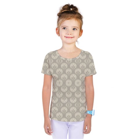 Bright Silver Flowers Motif Pattern Kids  One Piece Tee by dflcprintsclothing