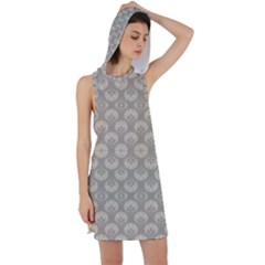 Bright Silver Flowers Motif Pattern Racer Back Hoodie Dress by dflcprintsclothing