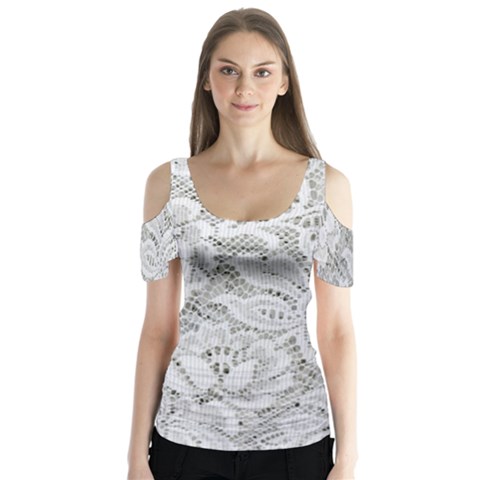 Lacy Butterfly Sleeve Cutout Tee  by LW323