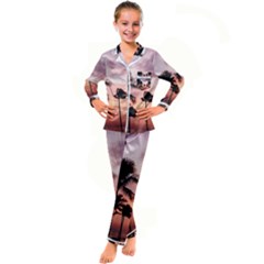 Palm Trees Kid s Satin Long Sleeve Pajamas Set by LW323