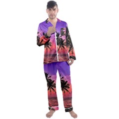 Ocean paradise Men s Long Sleeve Satin Pajamas Set