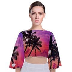 Ocean paradise Tie Back Butterfly Sleeve Chiffon Top