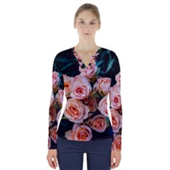 Sweet Roses V-neck Long Sleeve Top by LW323