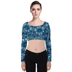 Blue Heavens Velvet Long Sleeve Crop Top by LW323