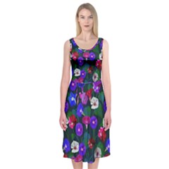 Watercolor Flowers  Bindweed  Liana Midi Sleeveless Dress by SychEva