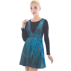 Feathery Blue Plunge Pinafore Velour Dress by LW323