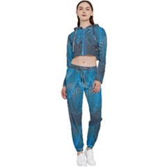 Feathery Blue Cropped Zip Up Lounge Set by LW323