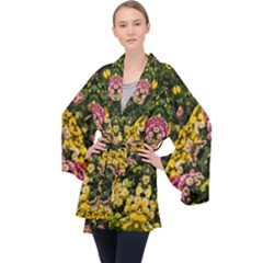 Springflowers Long Sleeve Velvet Kimono  by LW323