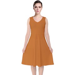 Alloy Orange V-neck Midi Sleeveless Dress  by FabChoice