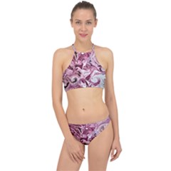 Dusty Pink Marbling Racer Front Bikini Set by kaleidomarblingart