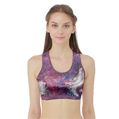 Violet Feathers Sports Bra With Border by kaleidomarblingart