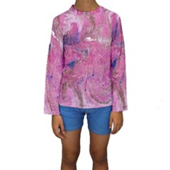 Pink Feathers Kids  Long Sleeve Swimwear by kaleidomarblingart