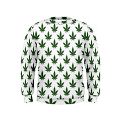 Weed At White, Ganja Leafs Pattern, 420 Hemp Regular Theme Kids  Sweatshirt by Casemiro