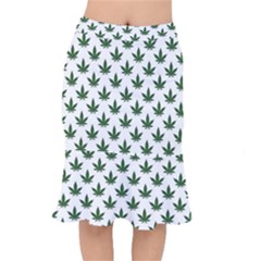 Weed At White, Ganja Leafs Pattern, 420 Hemp Regular Theme Short Mermaid Skirt by Casemiro