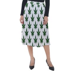 Weed At White, Ganja Leafs Pattern, 420 Hemp Regular Theme Classic Velour Midi Skirt 