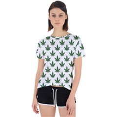 Weed At White, Ganja Leafs Pattern, 420 Hemp Regular Theme Open Back Sport Tee by Casemiro