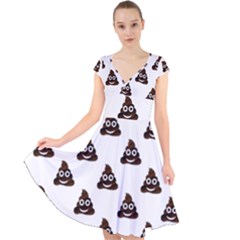 Happy Poo Pattern, Funny Emoji, Emoticon Theme, Vector Cap Sleeve Front Wrap Midi Dress by Casemiro