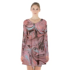 Pink swirls Long Sleeve Velvet V-neck Dress