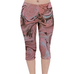 Pink Swirls Velvet Capri Leggings  by kaleidomarblingart