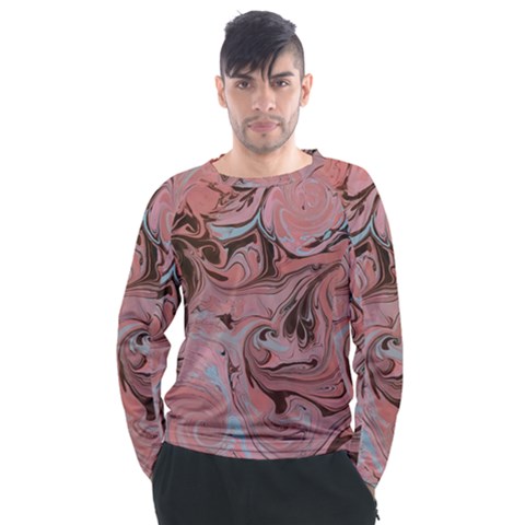 Pink Swirls Men s Long Sleeve Raglan Tee by kaleidomarblingart