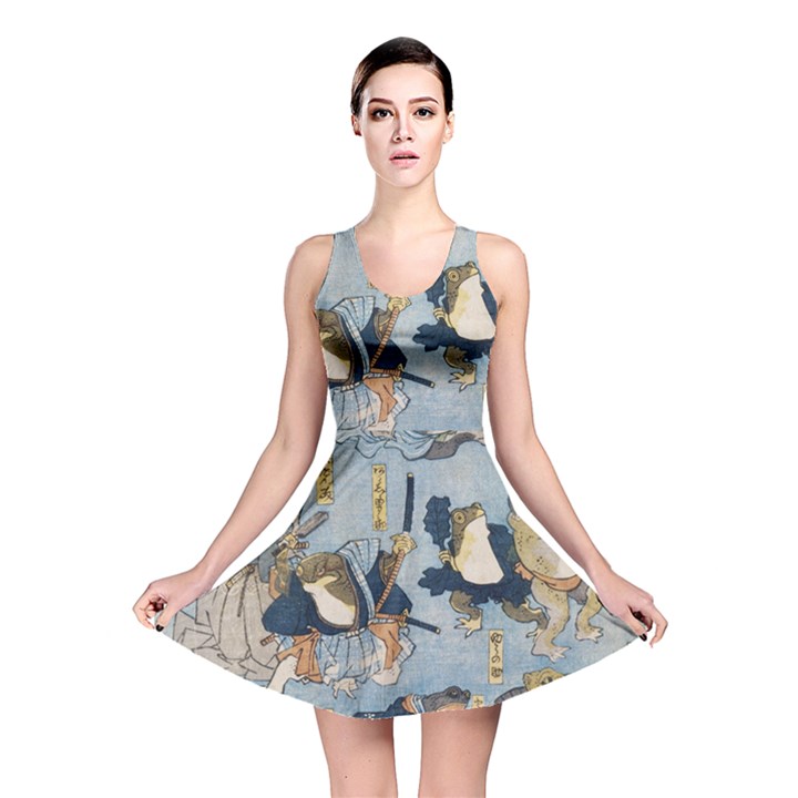 Famous heroes of the kabuki stage played by frogs  Reversible Skater Dress