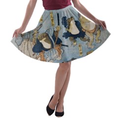 Famous heroes of the kabuki stage played by frogs  A-line Skater Skirt