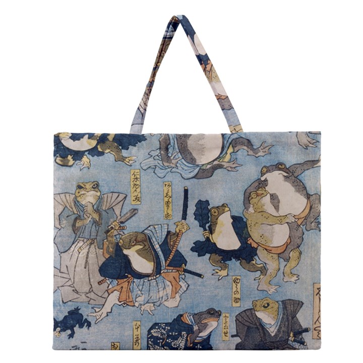 Famous heroes of the kabuki stage played by frogs  Zipper Large Tote Bag