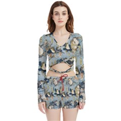 Famous heroes of the kabuki stage played by frogs  Velvet Wrap Crop Top and Shorts Set