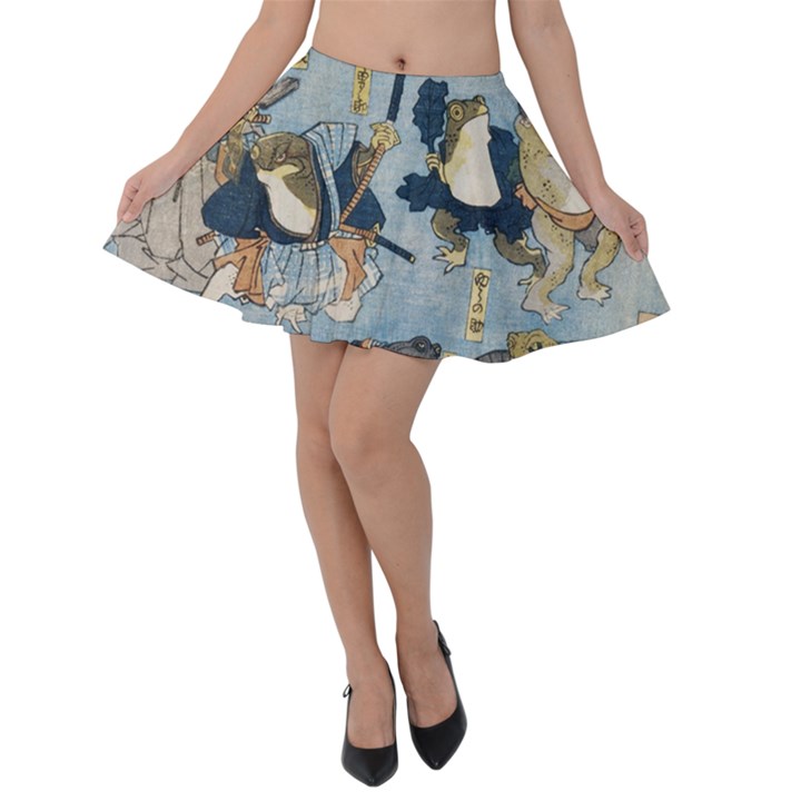 Famous heroes of the kabuki stage played by frogs  Velvet Skater Skirt