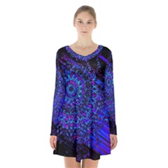 Uv Mandala Long Sleeve Velvet V-neck Dress by MRNStudios