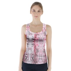 Pink On Grey I Repeats Racer Back Sports Top by kaleidomarblingart