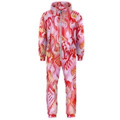 Cherry Blossom Cascades Abstract Floral Pattern Pink White  Hooded Jumpsuit (men)  by CrypticFragmentsDesign