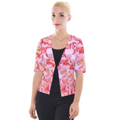 Cherry Blossom Cascades Abstract Floral Pattern Pink White  Cropped Button Cardigan by CrypticFragmentsDesign