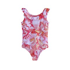 Cherry Blossom Cascades Abstract Floral Pattern Pink White  Kids  Frill Swimsuit by CrypticFragmentsDesign