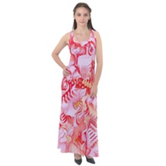 Cherry Blossom Cascades Abstract Floral Pattern Pink White  Sleeveless Velour Maxi Dress by CrypticFragmentsDesign