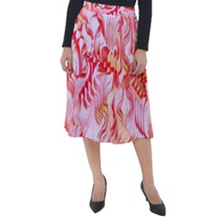 Cherry Blossom Cascades Abstract Floral Pattern Pink White  Classic Velour Midi Skirt  by CrypticFragmentsDesign