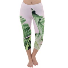 Palm Leaves On Pink Capri Winter Leggings  by goljakoff