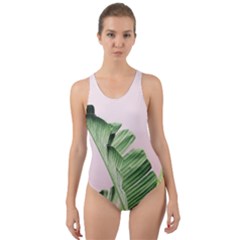 Palm Leaves On Pink Cut-out Back One Piece Swimsuit by goljakoff