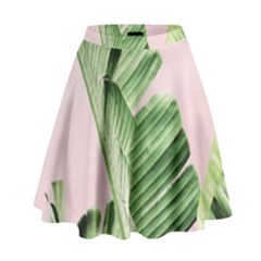 Palm Leaves On Pink High Waist Skirt by goljakoff