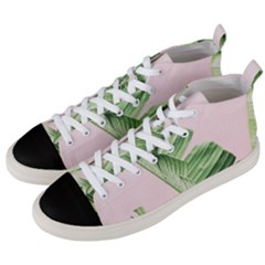Palm Leaves On Pink Men s Mid-top Canvas Sneakers by goljakoff
