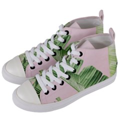 Palm Leaves On Pink Women s Mid-top Canvas Sneakers by goljakoff