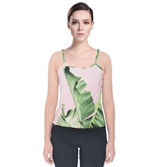 Palm Leaves On Pink Velvet Spaghetti Strap Top by goljakoff