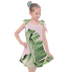 Palm Leaves On Pink Kids  Tie Up Tunic Dress