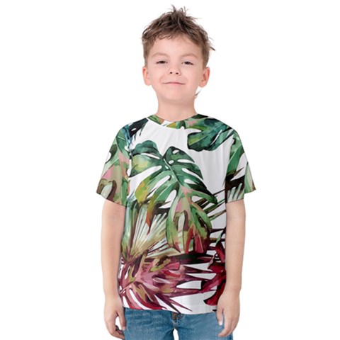 Tropical Leaves Kids  Cotton Tee by goljakoff