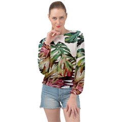 Tropical Leaves Banded Bottom Chiffon Top