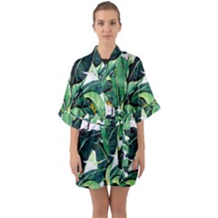 Banana Leaves Half Sleeve Satin Kimono  by goljakoff