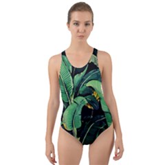 Night Banana Leaves Cut-out Back One Piece Swimsuit by goljakoff