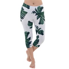 Banana Leaves Lightweight Velour Capri Yoga Leggings by goljakoff