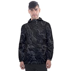 Black Topography Men s Front Pocket Pullover Windbreaker by goljakoff