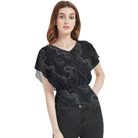 Black Topography Butterfly Chiffon Blouse by goljakoff